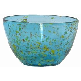 Hand Blown Glass Blue Speckled Small Salad Bowl 4 H Set 4 by Traders and Company