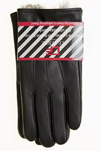Men's Luxurious Genuine Leather with Rabbit-Fur Lined Gloves, Size Medium