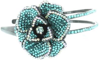 Bling Bling! Flower Headband with Teal - Turquoise & Clear Rhinestones - Crystals. Perfect for Women, Teens & Girls, Bling Bling Hair Accessory