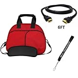 Red Carrying Case Shoulder Bag will easily hold your Sony Personal 3D Viewer Glasses and Accessories + Includes HDMI to HDMI Cable Gold 6 FT + eBigValue Determination Hand Strap Key Chain!