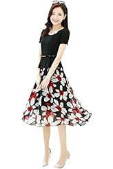 Polyester Peplum Floral Print Midi Dress 