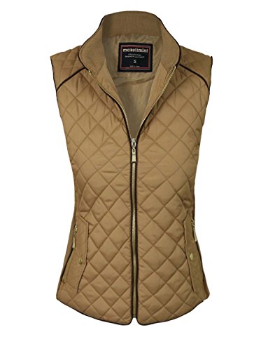 makeitmint Women's Basic Solid Quilted Padding Jacket Vest w/ Pockets 3XL YJV0002_Camel