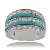 Turquoise Ring with CZ Stone Accents in Sterling Silver