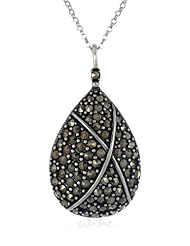 Sterling Silver Oxidized Marcasite Pear-Shape Pendant Necklace, 18"