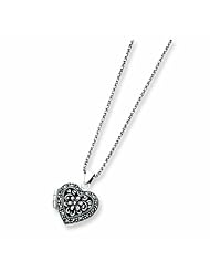 Sterling Silver Marcasite Heart Locket w/Chain Necklace