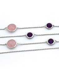 925 Sterling Silver 32+1" long Rose Quartz & Amethyst Gemstone Necklace