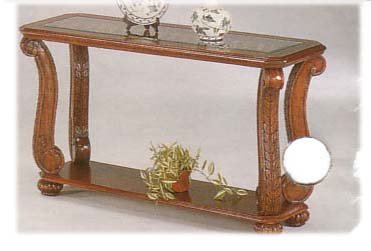 CHERRY FINISH SOFA TABLE CARVED LEGS