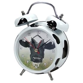 Zeon Wacky Waker Cow Twin Bell Alarm clock with Cow Alarm Sound, Black and White Case, Enamel Finish
