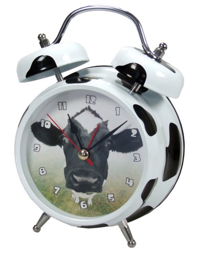 Zeon Wacky Waker Cow Twin Bell Alarm Clock With Cow Alarm Sound, Black And White Case, Enamel Finish Picture