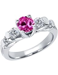 1.88 Ct Round Pink Created Sapphire G/H Diamond 18K White Gold Ring