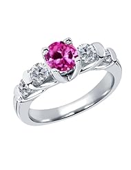 1.88 Ct Round Pink Created Sapphire G/H Diamond 14K White Gold Ring
