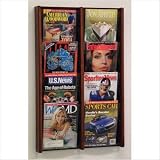 8 Pocket Oak & Acrylic Magazine Wall Rack, Dark Red Mahogany Finish, 33 1/2H