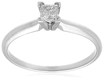 10k Choice of White or Yellow Gold Princess Cut Solitaire Diamond Engagement Ring (1/3 ct, J-K Color, I2-I3 Clarity)