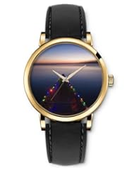 SPRAWL Aanalog Fashion Series Gold Ladies Watches of Genuine Black Leather Strap,Unique Wrist Watch for Women Girls Designed with Ceiling lights with sea view