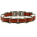 Stainless Steel Bracelet Mens Chain Link Orange Black Rubber Satin Finish by Bucasi