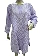 Womens India Kurti Tunic Dress Chikan Embroidered Cotton Purple Tunic