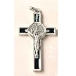 Black Enamel Inlay and Silver Trim Saint Benedict Crucifix - 2" Height - Latin Cross - Pendant - Made in Italy