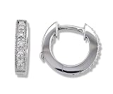 14k White Gold Bead Set Diamond (.05 ctw) Hoop Earrings with Safety Lock)