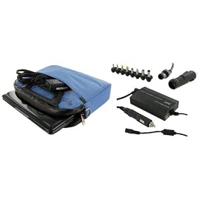 rooCase 4n1 Combo - Toshiba Mini NB205-N325BL 10.1-Inch Netbook Carrying Bag with AC and DC Adapter Charger Home / Car / Airplane - Travel Pro Series Blue