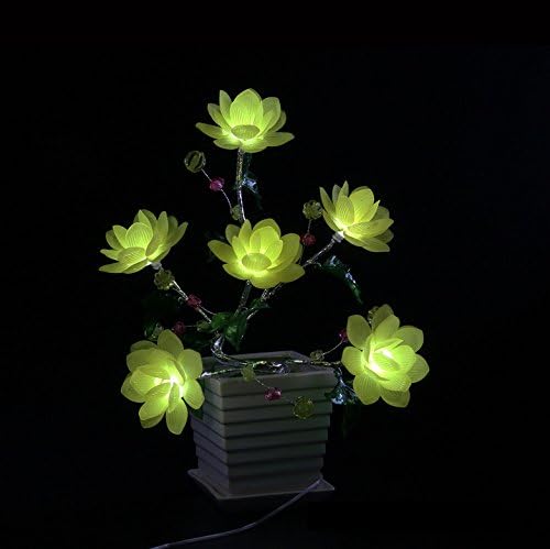 Deluxe Sakura Cherry Blossom LED Flower Tree Light,Sparkly 6 Head Imitated Crystal Bonsai Light with Vase, USB Romantic Flower Night Light Gift for Girl/Women/Girlfriend/Wife/Lover, Yellow