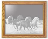 Horse Art Etching in Framed Wall Mirror, Solid Oak Frame, Hand-Rubbed Finish, 19 x 23 inches