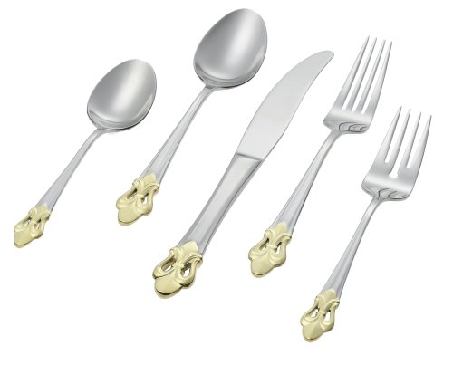 Ginkgo Fleur de Lis Golden Accent 20-Piece Flatware Set, Service for 4