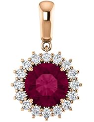 14K Rose Gold 8.00mm Round Cut Rhodolite Garnet and Diamond Pendant -- LIFETIME WARRANTY