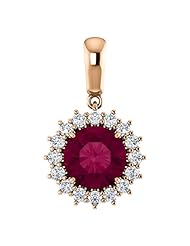 10K Rose Gold 8.00mm Round Cut Rhodolite Garnet and Diamond Pendant -- LIFETIME WARRANTY