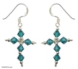 Earrings, 'Sky Blue Cross' 1 W 1.6 L