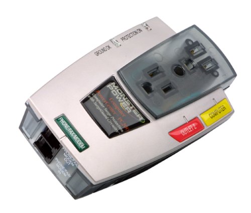 Monster PC200 Computer PowerCenter with Surge Protection Including Phone Line/Fax with Audible and Visual Indicators