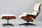 IMAGE OF Modern Classic Plywood Lounge Chair & Ottoman with Palisander Base & White Leather Uphostery
