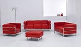 Stunning Red Leather Contemporary Le Corbusier Style Sofa Loveseat Chair with matching Ottoman Living Room Set