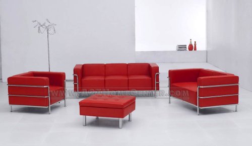Stunning Red Leather Contemporary Le Corbusier Style Sofa Loveseat Chair Living Room Set