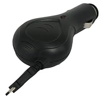 Eigertec Rubberized Retractable Car Charger for Blackberry Pearl 8220, Gemini 8520, Curve 8900, Storm2 9520, Storm 9530,Tour 9630, Bold 9700 micro USB Black