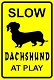 DACHSHUND AT PLAY slow warn dog pet NEW sign