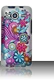 Blue Purple Flower Rubber Touch Phone Protector Hard Cover Case for HTC EVO ....