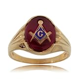 Yellow Gold Compass And Square Mason Ring W Crimson