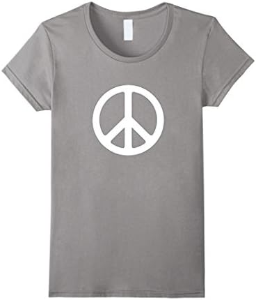 Women's White Peace Sign T-Shirt Large Slate