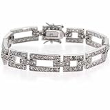Sterling Silver Simulated Diamond cz Rectangle and Square Link Bracelet