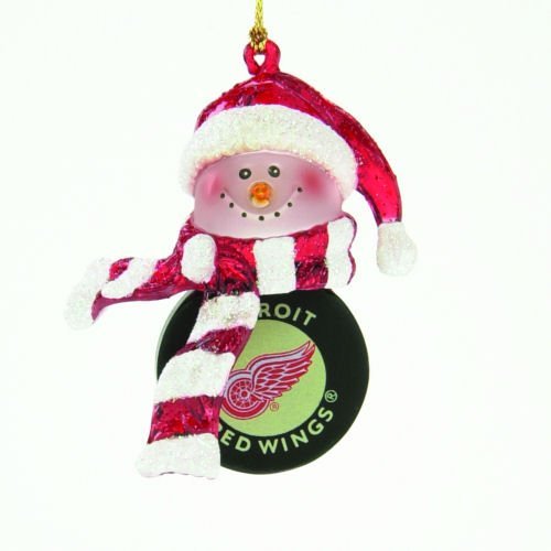 Detroit Red Wings Striped Snowman Hockey Christmas Ornament