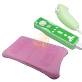 Pink Silicone Skin Case for Wii Fit Balance Board + Skin Case for Nintendo Wii Remote Control / Controller & Nunchuk (Green / Solid Green)
