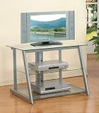 Brushed Chrome Finish TV CART / STAND with 3 Glass Shelves