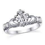 Sterling Silver 925 Irish Claddagh Friendship & Love Clear Heart CZ Ring Sizes 4 to 9
