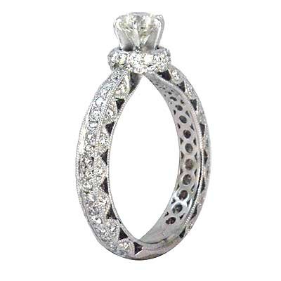 1.35 Ct Round Cut Diamond Antique Style Engagement Ring 18k White Gold