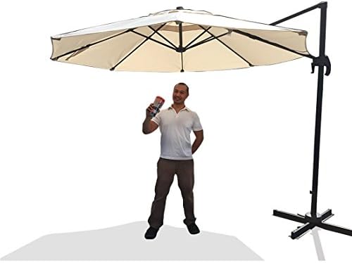 10' Outdoor Patio Garden Luxury Cantilever Umbrella Sunhade & Stand Cream Color