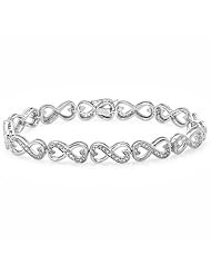 0.30 Carat (ctw) Sterling Silver Round White Diamond Ladies Infinity Heart Tennis Link Bracelet 1/3 CT