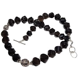 Girls Valentine Gift Silver Smokeyquartz Gemstone Necklace 18 inches (gnklc325a)