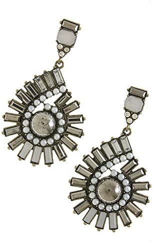 TRENDY FASHION JEWELRY ANTIQUE PEARL LINED FUAX GEM EARRINGS BY FASHION DESTINATION | (White)