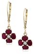 14k Yellow Gold Diamond and Ruby Floral Dangle Leverback Earrings
