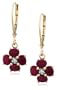 14k Yellow Gold Diamond and Ruby Floral Dangle Leverback Earrings